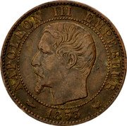 France 5 Centimes Napoleon III 1853 (w) KM# M23 NAPOLEON III EMPEREUR BARRE coin obverse France 5 Centimes Napoleon III 1853 (w) KM# M23 NAPOLEON III EMPEREUR BARRE coin obverse