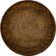 France 5 Centimes Napoleon III 1853 (w) KM# M23 VISITE DE LL. MM. II A LA BOURSE CHAMBRE DE COMMERCE DE LILLE coin reverse France 5 Centimes Napoleon III 1853 (w) KM# M23 VISITE DE LL. MM. II A LA BOURSE CHAMBRE DE COMMERCE DE LILLE coin reverse