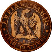 France 5 Centimes Napoleon III 1854 K KM# 777.5 EMPIRE FRANÇAIS K CINQ CENTIMES coin reverse France 5 Centimes Napoleon III 1854 K KM# 777.5 EMPIRE FRANÇAIS K CINQ CENTIMES coin reverse