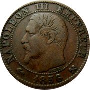 France 5 Centimes Napoleon III 1856 B KM# 777.2 NAPOLEON III EMPEREUR 1855 BARRE coin obverse France 5 Centimes Napoleon III 1856 B KM# 777.2 NAPOLEON III EMPEREUR 1855 BARRE coin obverse