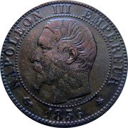 France 5 Centimes Napoleon III 1856 BB KM# 777.3 NAPOLEON III EMPEREUR 1855 BARRE coin obverse France 5 Centimes Napoleon III 1856 BB KM# 777.3 NAPOLEON III EMPEREUR 1855 BARRE coin obverse