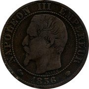France 5 Centimes Napoleon III 1856 MA KM# 777.6 NAPOLEON III EMPEREUR 1855 BARRE coin obverse France 5 Centimes Napoleon III 1856 MA KM# 777.6 NAPOLEON III EMPEREUR 1855 BARRE coin obverse