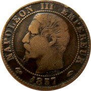 France 5 Centimes Napoleon III 1857 A KM# 777.1 NAPOLEON III EMPEREUR BARRE 1854 coin obverse France 5 Centimes Napoleon III 1857 A KM# 777.1 NAPOLEON III EMPEREUR BARRE 1854 coin obverse