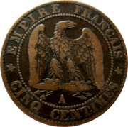 France 5 Centimes Napoleon III 1857 A KM# 777.1 EMPIRE FRANÇAIS A CINQ CENTIMES coin reverse France 5 Centimes Napoleon III 1857 A KM# 777.1 EMPIRE FRANÇAIS A CINQ CENTIMES coin reverse
