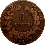 France 5 Centimes Ceres 1875 K KM# 821.2 LIBERTÉ ÉGALITÉ FRATERNITÉ 5 CENTIMES K coin reverse France 5 Centimes Ceres 1875 K KM# 821.2 LIBERTÉ ÉGALITÉ FRATERNITÉ 5 CENTIMES K coin reverse