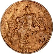 France 5 Centimes Marianne 1901 KM# 842 LIBERTE EGALITE FRATERNITE 5 C DANIEL-DUPUIS 1907 coin reverse France 5 Centimes Marianne 1901 KM# 842 LIBERTE EGALITE FRATERNITE 5 C DANIEL-DUPUIS 1907 coin reverse