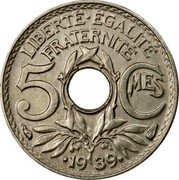 France 5 Centimes Phrygian Cap 1939 KM# 875a LIBERTE EGALITE FRATERNITE 5 CMES 1938 coin reverse France 5 Centimes Phrygian Cap 1939 KM# 875a LIBERTE EGALITE FRATERNITE 5 CMES 1938 coin reverse