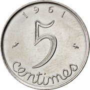 France 5 Centimes Wheat Ears 1961 KM# 927 1961 5 CENTIMES coin reverse France 5 Centimes Wheat Ears 1961 KM# 927 1961 5 CENTIMES coin reverse