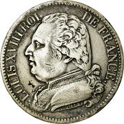 France 5 Francs Louis XVIII 1814 L KM# 702.8 LOUIS XVIII ROI DE FRANCE. TIOLIER F. coin obverse France 5 Francs Louis XVIII 1814 L KM# 702.8 LOUIS XVIII ROI DE FRANCE. TIOLIER F. coin obverse