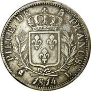 France 5 Francs Louis XVIII 1814 L KM# 702.8 PIECE DE 5 FRANCS. 1815 L coin reverse France 5 Francs Louis XVIII 1814 L KM# 702.8 PIECE DE 5 FRANCS. 1815 L coin reverse