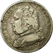 France 5 Francs Louis XVIII 1815 KM# 702.13 LOUIS XVIII ROI DE FRANCE. TIOLIER F. coin obverse France 5 Francs Louis XVIII 1815 KM# 702.13 LOUIS XVIII ROI DE FRANCE. TIOLIER F. coin obverse