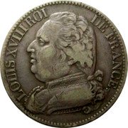 France 5 Francs Louis XVIII 1815 I KM# 702.6 LOUIS XVIII ROI DE FRANCE. TIOLIER F. coin obverse France 5 Francs Louis XVIII 1815 I KM# 702.6 LOUIS XVIII ROI DE FRANCE. TIOLIER F. coin obverse