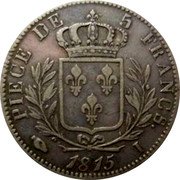 France 5 Francs Louis XVIII 1815 I KM# 702.6 PIECE DE 5 FRANCS. 1814 I coin reverse France 5 Francs Louis XVIII 1815 I KM# 702.6 PIECE DE 5 FRANCS. 1814 I coin reverse