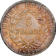 France 5 Francs Hundred Days. Napoleon 1815 I KM# 704.4 EMPIRE FRANÇAIS. 5 FRANCS. 1815. I coin reverse France 5 Francs Hundred Days. Napoleon 1815 I KM# 704.4 EMPIRE FRANÇAIS. 5 FRANCS. 1815. I coin reverse