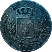 France 5 Francs Louis XVIII 1815 K KM# 702.7 PIECE DE 5 FRANCS. 1814 K coin reverse France 5 Francs Louis XVIII 1815 K KM# 702.7 PIECE DE 5 FRANCS. 1814 K coin reverse