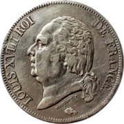 France 5 Francs Louis XVIII 1816 M KM# 711.9 LOUIS XVIII ROI DE FRANCE. MICHAUT F. coin obverse France 5 Francs Louis XVIII 1816 M KM# 711.9 LOUIS XVIII ROI DE FRANCE. MICHAUT F. coin obverse