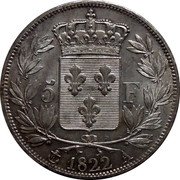 France 5 Francs Louis XVIII 1822 A KM# 711.1 5 F 1816 A coin reverse