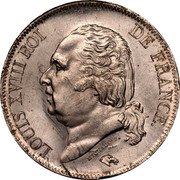 France 5 Francs Louis XVIII 1824 K KM# 711.7 LOUIS XVIII ROI DE FRANCE. MICHAUT F. coin obverse France 5 Francs Louis XVIII 1824 K KM# 711.7 LOUIS XVIII ROI DE FRANCE. MICHAUT F. coin obverse