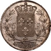 France 5 Francs Louis XVIII 1824 K KM# 711.7 5 F 1824 K coin reverse France 5 Francs Louis XVIII 1824 K KM# 711.7 5 F 1824 K coin reverse