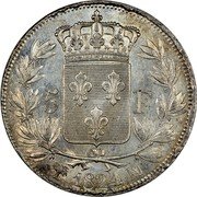 France 5 Francs Louis XVIII 1824 MA KM# 711.10 5 F 1824 MA coin reverse France 5 Francs Louis XVIII 1824 MA KM# 711.10 5 F 1824 MA coin reverse