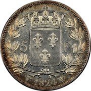 France 5 Francs Louis XVIII 1824 W KM# 711.13 5 F 1824 W coin reverse France 5 Francs Louis XVIII 1824 W KM# 711.13 5 F 1824 W coin reverse
