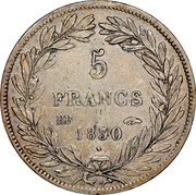 France 5 Francs Louis Philips I. 1830 BB KM# 735.3 5 FRANCS BB 1830 coin reverse