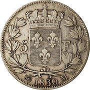 France 5 Francs Charles X 1830 M KM# 728.9 5 F 1830 M coin reverse France 5 Francs Charles X 1830 M KM# 728.9 5 F 1830 M coin reverse