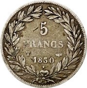 France 5 Francs Louis Philips I. 1830 T KM# 735.12 5 FRANCS 1831 T coin reverse