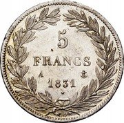 France 5 Francs Louis Philips I 1831 A KM# 735.1 5 FRANCS A 1830 coin reverse France 5 Francs Louis Philips I 1831 A KM# 735.1 5 FRANCS A 1830 coin reverse
