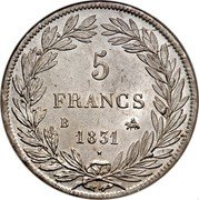 France 5 Francs Louis Philips I. 1831 B KM# 735.2 5 FRANCS B 1831 coin reverse France 5 Francs Louis Philips I. 1831 B KM# 735.2 5 FRANCS B 1831 coin reverse