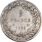 France 5 Francs Louis Philips I. 1831 D KM# 735.4 5 FRANCS D 1831 coin reverse