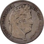 France 5 Francs Louis Philips I 1836 MA KM# 749.10 LOUIS PHILIPPE I ROI DES FRANÇAIS DOMARD.F. coin obverse France 5 Francs Louis Philips I 1836 MA KM# 749.10 LOUIS PHILIPPE I ROI DES FRANÇAIS DOMARD.F. coin obverse