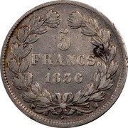 France 5 Francs Louis Philips I 1836 MA KM# 749.10 5 FRANCS 1832 MA coin reverse France 5 Francs Louis Philips I 1836 MA KM# 749.10 5 FRANCS 1832 MA coin reverse