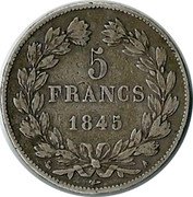 France 5 Francs Louis Philippe I 1845 A (p) KM# 749.1 5 FRANCS 1832 A coin reverse France 5 Francs Louis Philippe I 1845 A (p) KM# 749.1 5 FRANCS 1832 A coin reverse