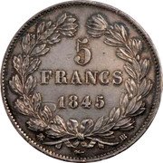 France 5 Francs Louis Philips I. 1845 BB KM# 749.3 5 FRANCS 1834 BB coin reverse France 5 Francs Louis Philips I. 1845 BB KM# 749.3 5 FRANCS 1834 BB coin reverse