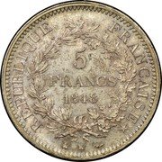 France 5 Francs Hercules Group 1848 K KM# 756.4 RÉPUBLIQUE FRANÇAISE 5 FRANCS 1848 K coin obverse France 5 Francs Hercules Group 1848 K KM# 756.4 RÉPUBLIQUE FRANÇAISE 5 FRANCS 1848 K coin obverse