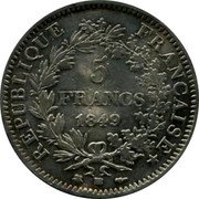France 5 Francs Hercules Group 1849 BB KM# 756.2 LIBERTÉ ÉGALITÉ FRATERNITÉ DUPRÉ coin reverse France 5 Francs Hercules Group 1849 BB KM# 756.2 LIBERTÉ ÉGALITÉ FRATERNITÉ DUPRÉ coin reverse