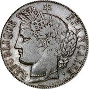 France 5 Francs Ceres 1850 A KM# 761.1 REPUBLIQUE FRANÇAISE. CONCOR E.A.OUDINÉ.F. coin obverse France 5 Francs Ceres 1850 A KM# 761.1 REPUBLIQUE FRANÇAISE. CONCOR E.A.OUDINÉ.F. coin obverse