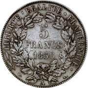 France 5 Francs Ceres 1850 A KM# 761.1 LIBERTE EGALITE FRATERNITE 5 FRANCS 1851 A coin reverse France 5 Francs Ceres 1850 A KM# 761.1 LIBERTE EGALITE FRATERNITE 5 FRANCS 1851 A coin reverse