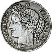 France 5 Francs Ceres 1850 K KM# 761.3 REPUBLIQUE FRANÇAISE. E. A. OUDINE. F. coin obverse France 5 Francs Ceres 1850 K KM# 761.3 REPUBLIQUE FRANÇAISE. E. A. OUDINE. F. coin obverse