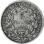 France 5 Francs Ceres 1850 K KM# 761.3 LIBERTE EGALITE FRATERNITE 5 FRANCS 1850 K coin reverse France 5 Francs Ceres 1850 K KM# 761.3 LIBERTE EGALITE FRATERNITE 5 FRANCS 1850 K coin reverse