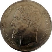 France 5 Francs Louis-Napoleon 1852 BB KM# 773.2 LOUIS - NAPOLEON BONAPARTE BARRE coin obverse France 5 Francs Louis-Napoleon 1852 BB KM# 773.2 LOUIS - NAPOLEON BONAPARTE BARRE coin obverse
