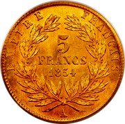 France 5 Francs Napoleon III 1854 A Plain edge KM# 783 EMPIRE FRANÇAIS 5 FRANCS 1855 A coin reverse