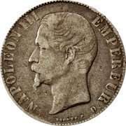 France 5 Francs Napoleon III 1855 D KM# 782.3 NAPOLEON III EMPEREUR BOUVET F D coin obverse
