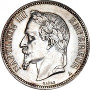 France 5 Francs Napoleon III 1863 A KM# 799.1 NAPOLEON III EMPEREUR BARRE A coin obverse France 5 Francs Napoleon III 1863 A KM# 799.1 NAPOLEON III EMPEREUR BARRE A coin obverse
