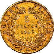 France 5 Francs Napoleon III 1863 A KM# 803.1 EMPIRE FRANÇAIS 5 FRANCS 1864 A coin reverse France 5 Francs Napoleon III 1863 A KM# 803.1 EMPIRE FRANÇAIS 5 FRANCS 1864 A coin reverse