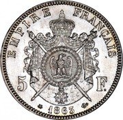 France 5 Francs Napoleon III 1863 A KM# 799.1 EMPIRE FRANÇAIS 5 F. 1870 coin reverse France 5 Francs Napoleon III 1863 A KM# 799.1 EMPIRE FRANÇAIS 5 F. 1870 coin reverse