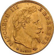 France 5 Francs Napoleon III 1868 BB KM# 803.2 NAPOLEON III EMPEREUR BARRE coin obverse France 5 Francs Napoleon III 1868 BB KM# 803.2 NAPOLEON III EMPEREUR BARRE coin obverse