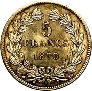France 5 Francs Ceres 1870 A (a) KM# 818.1 5 FRANCS 1870 coin reverse