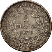 France 5 Francs Ceres 1870 A KM# 819 LIBERTE EGALITE FRATERNITE 5 FRANCS 1870 A coin reverse